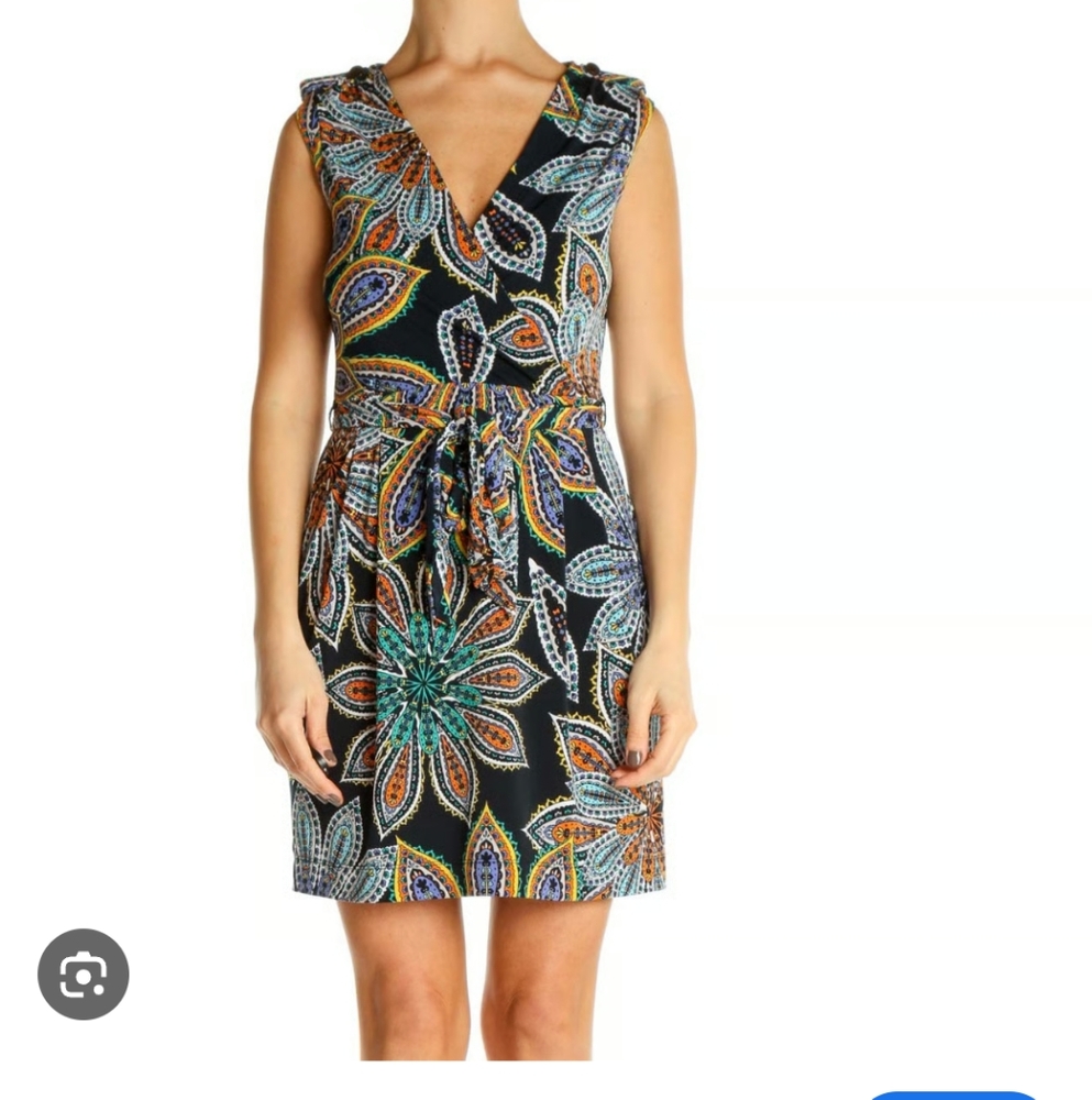 Banana Republic Multicolor Floral Mini Dress Faux Wrap Stretchy Knit
